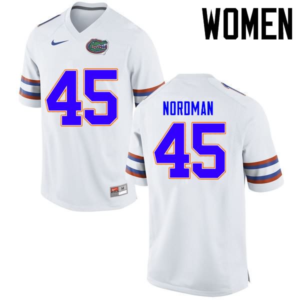 NCAA Florida Gators Charles Nordman Women's #45 Nike White Stitched Authentic College Football Jersey PAU2464VI